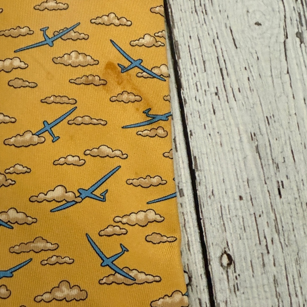 Hermes Yellow Airplane Cloud Printed Silk Tie - Picture 3 of 5